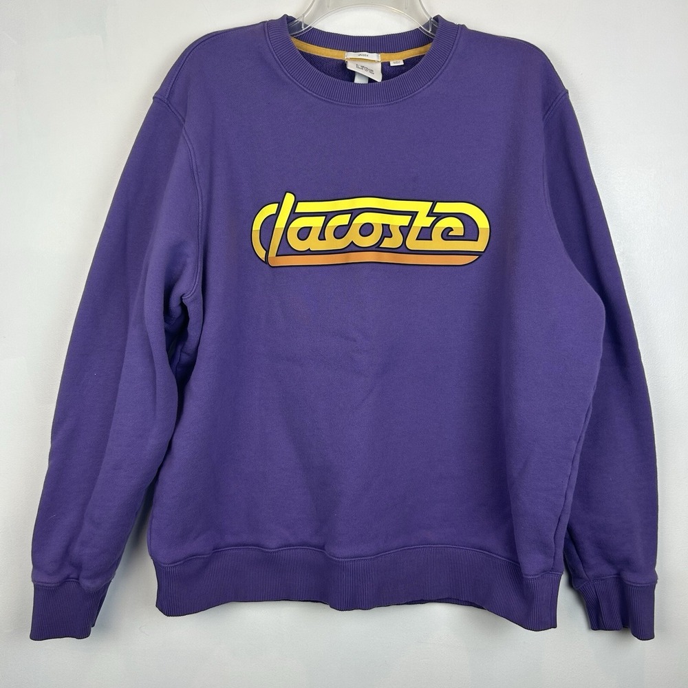 Lacoste Live Sweatshirt Mens XXL Crew Neck Purple 2XL Retro Signature Read